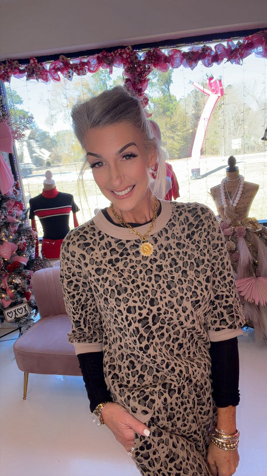 Spring Western Leopard Patchwork Pullover Wide Leg Pant Set