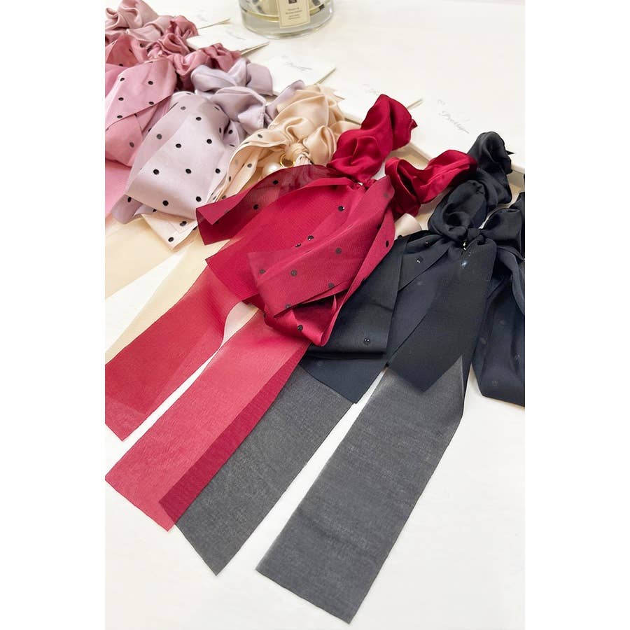 Polkadot Mix Satin Ponytail Bow Hair Scrunchies