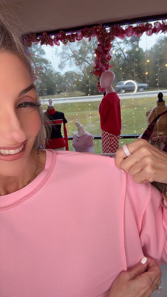 Ribbed Exposed Seam Baggy Pullover