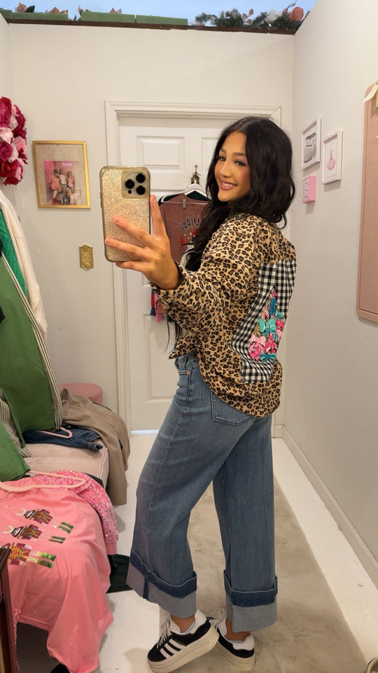 Bow Tree Patch on an Animal Print Flannel - Christmas