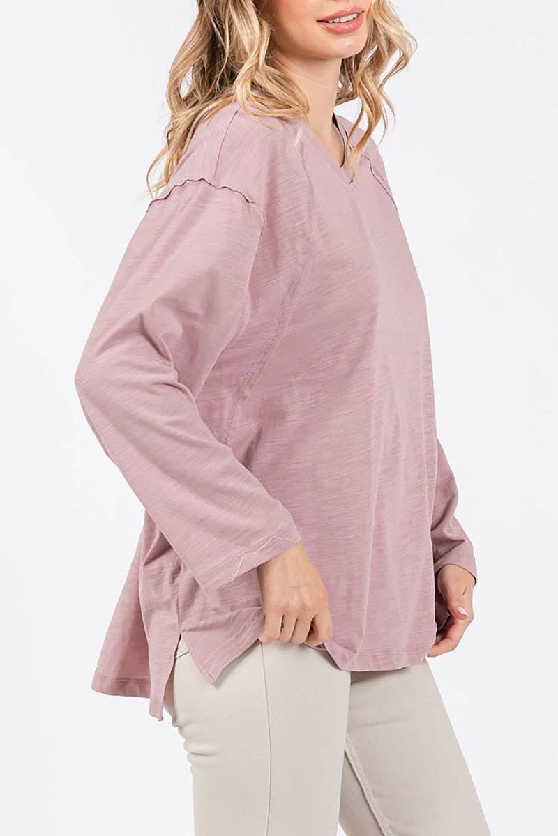 PLUS SIZE V NECK LONG SLEEVE TEXTURED TUNIC TOP