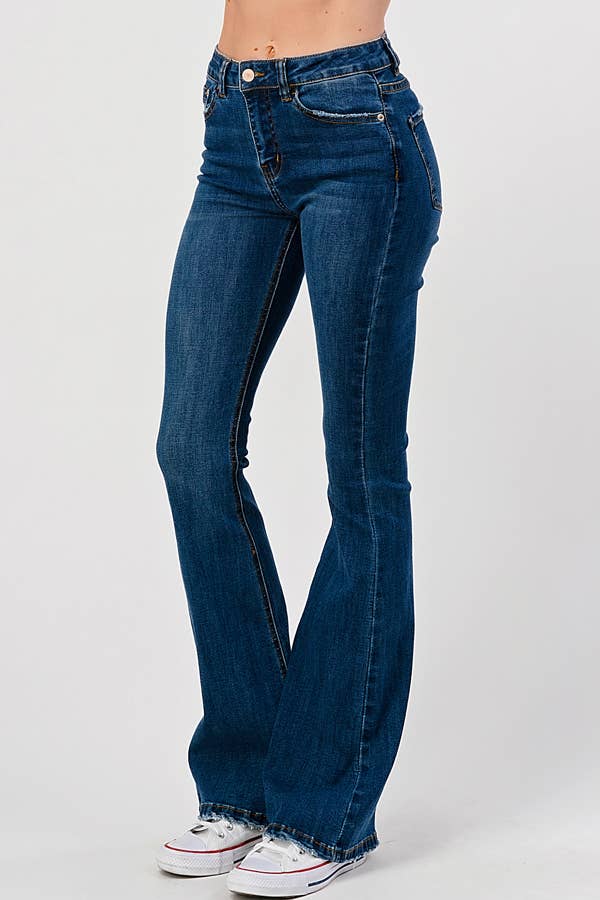 Dark Wash - Mid Rise Classic Flare Jeans