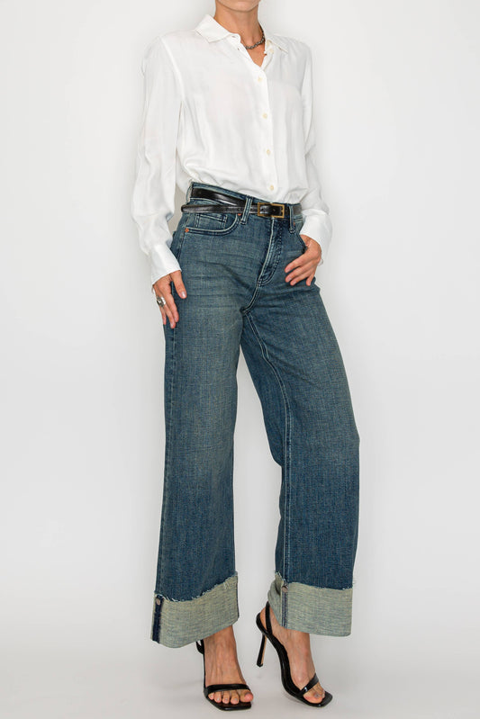 TUMMY CONTROL HIGH RISE CUFFED WIDE LEG JEANS