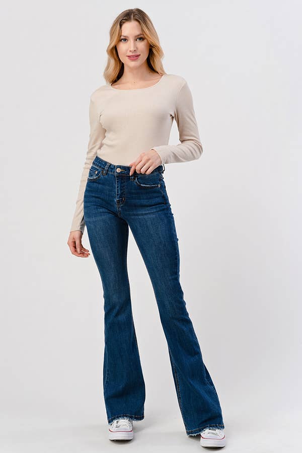 Dark Wash - Mid Rise Classic Flare Jeans