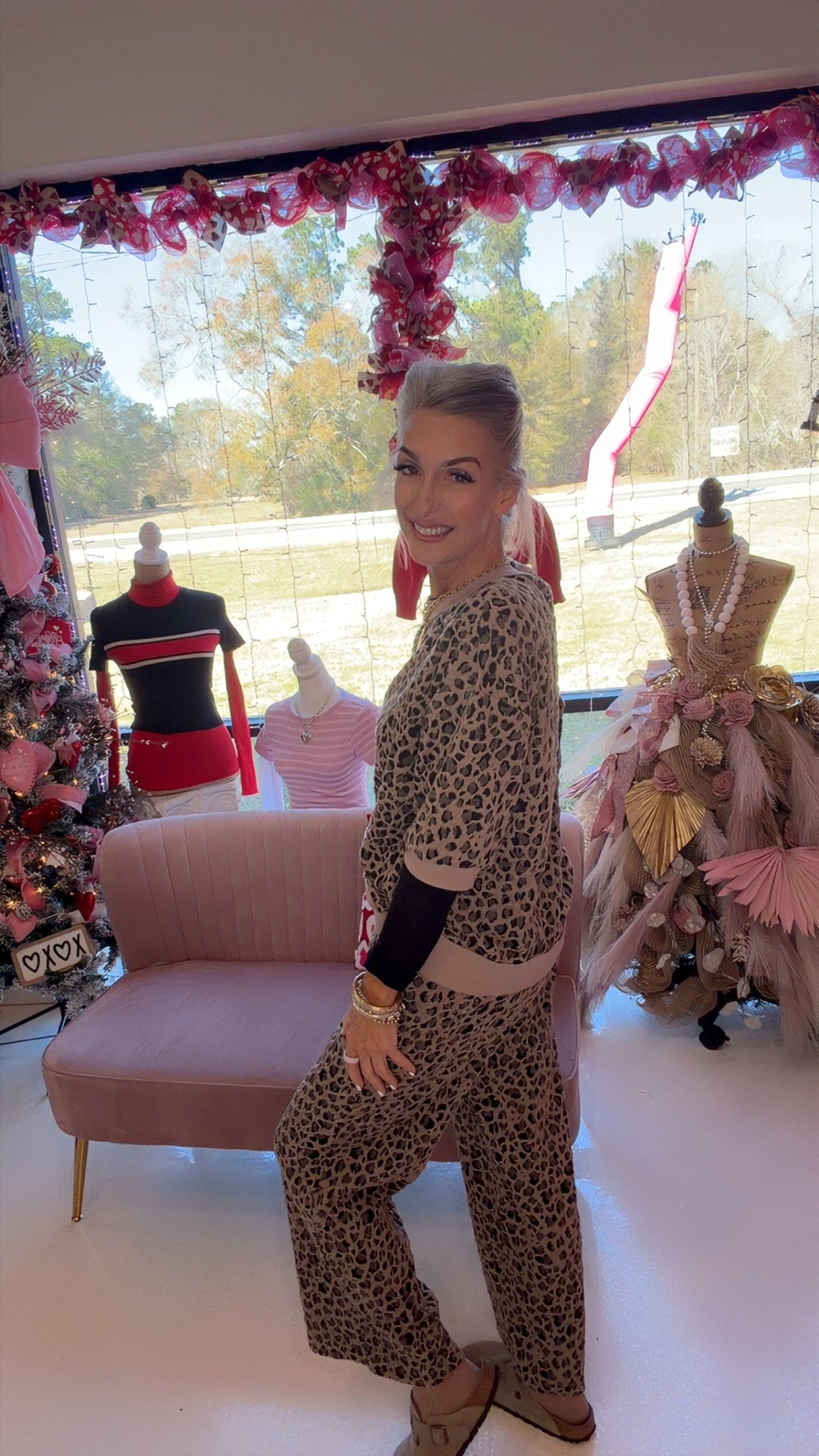 Spring Western Leopard Patchwork Pullover Wide Leg Pant Set