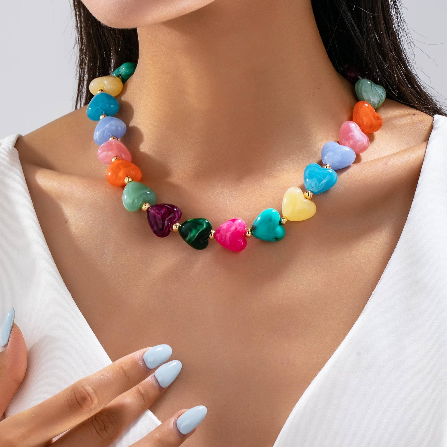 Multi-Color Resin Heart Bead Necklace | 80N93443