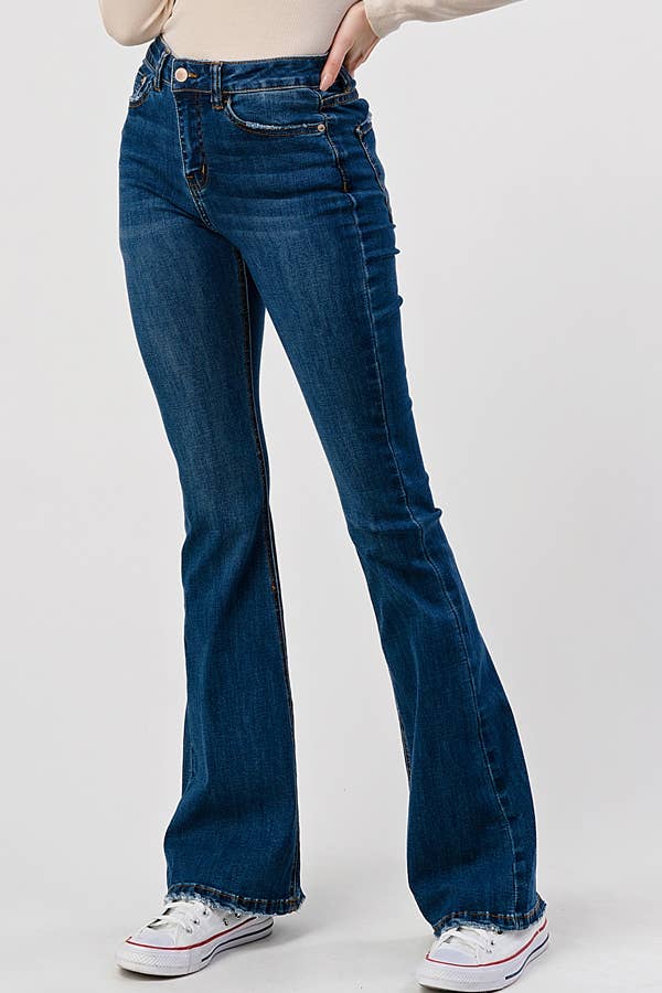 Dark Wash - Mid Rise Classic Flare Jeans