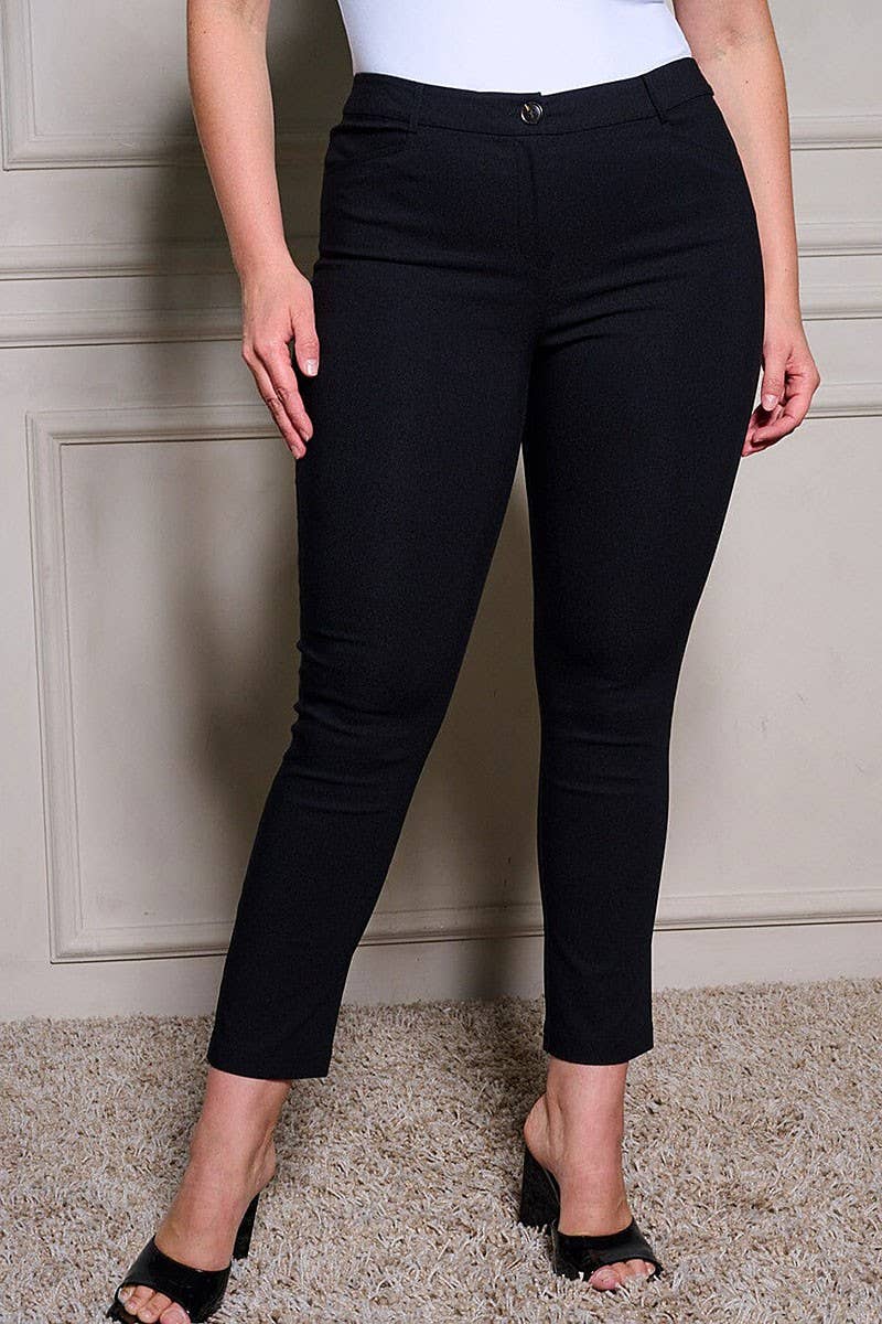 PLUS SIZE BUTTON CLOSURE POCKETS SKINNY LEG PANTS