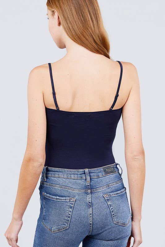 Solid Cami Bodysuit with Adjustable Spaghetti Straps