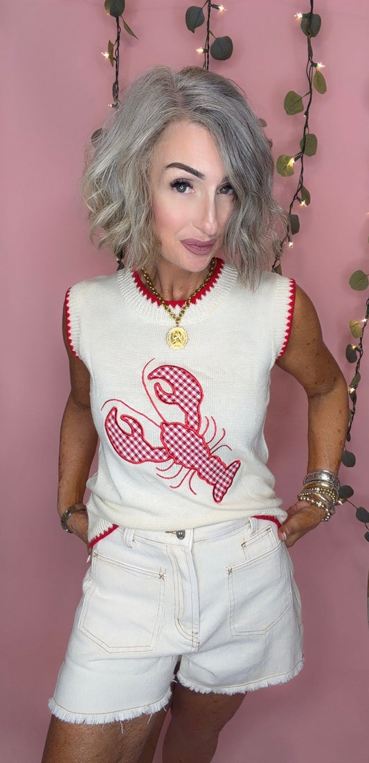 Plaid Crawfish Crew Neck Knit Sweater Vest