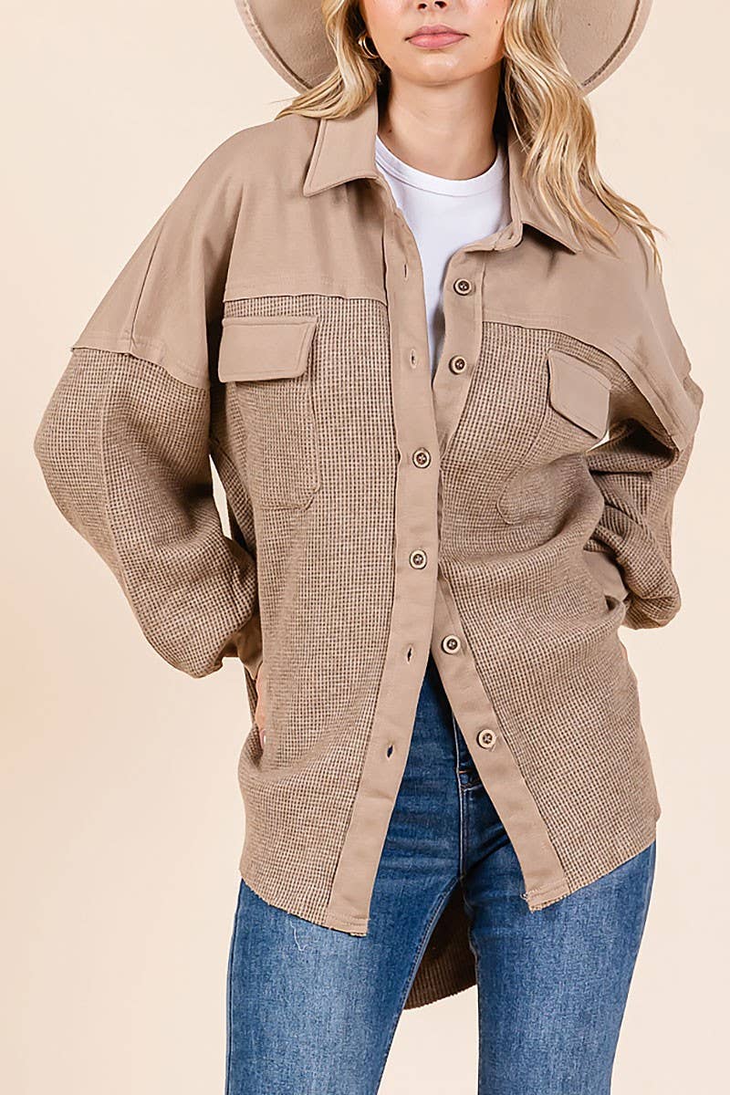 WAFFLE KNIT CONTRAST SHIRT JACKET