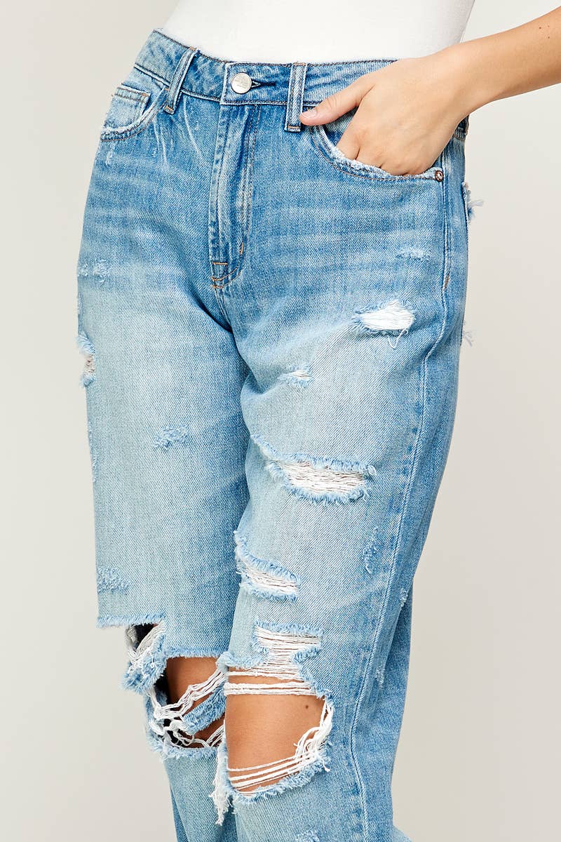 Light Wash - Distressed Mom Jeans