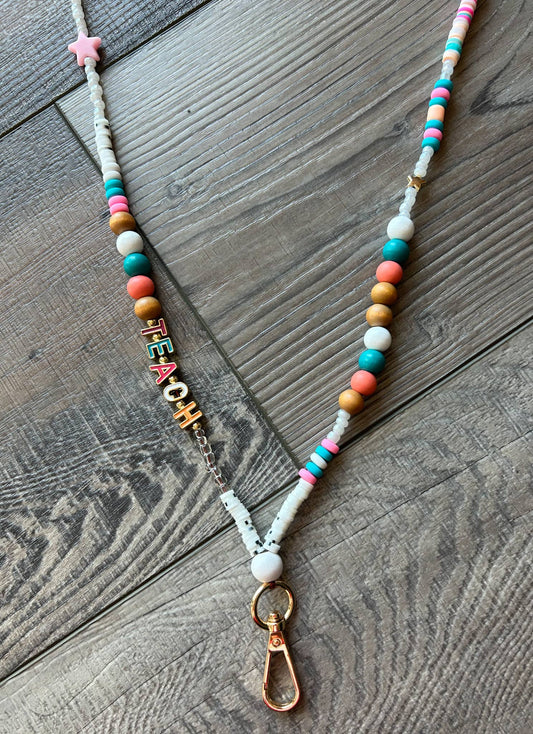 Teach Colorful Beaded Lanyard with Breakaway Clasp