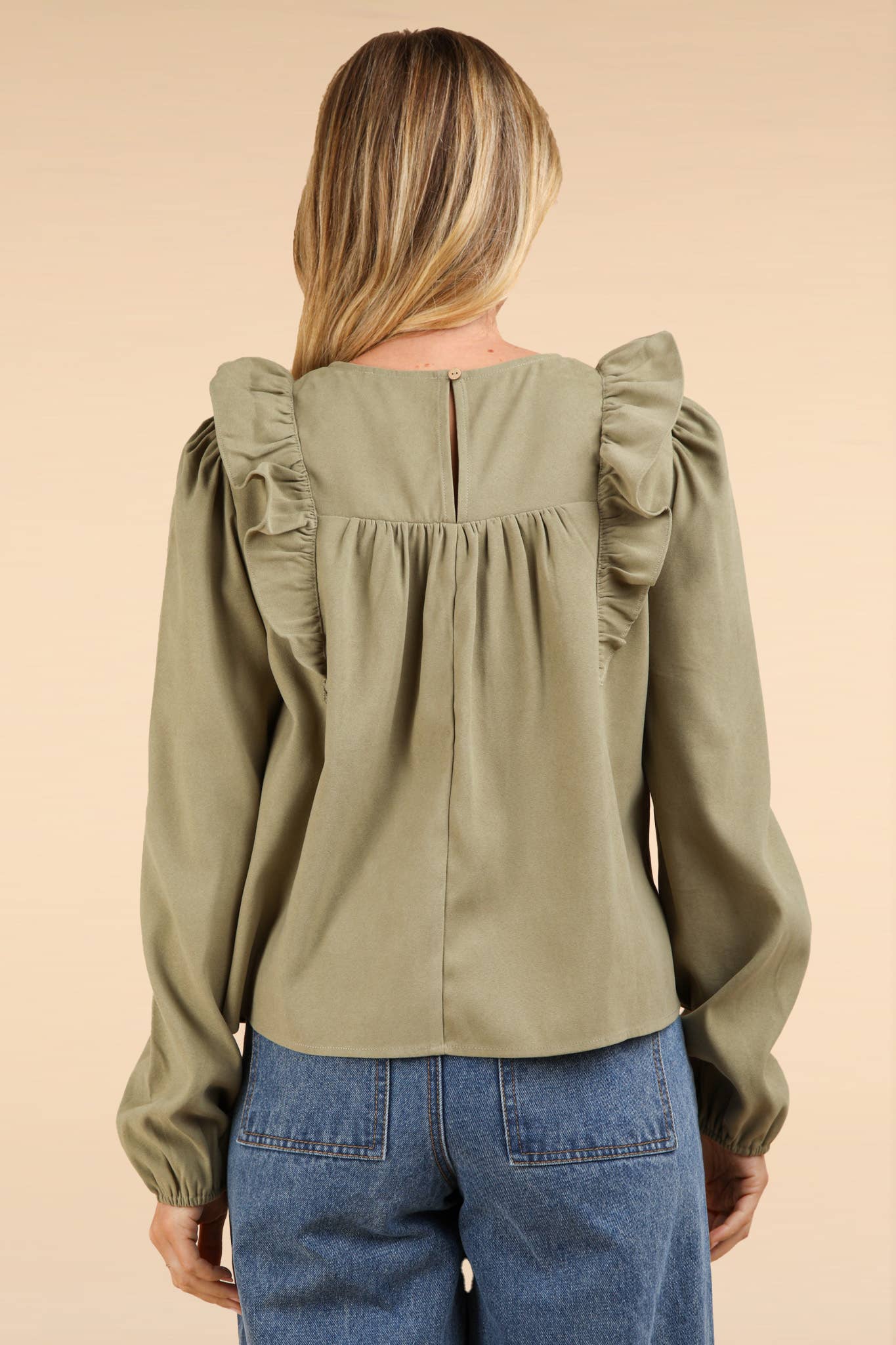 Casual Ruffle Shoulder Woven Blouse Top