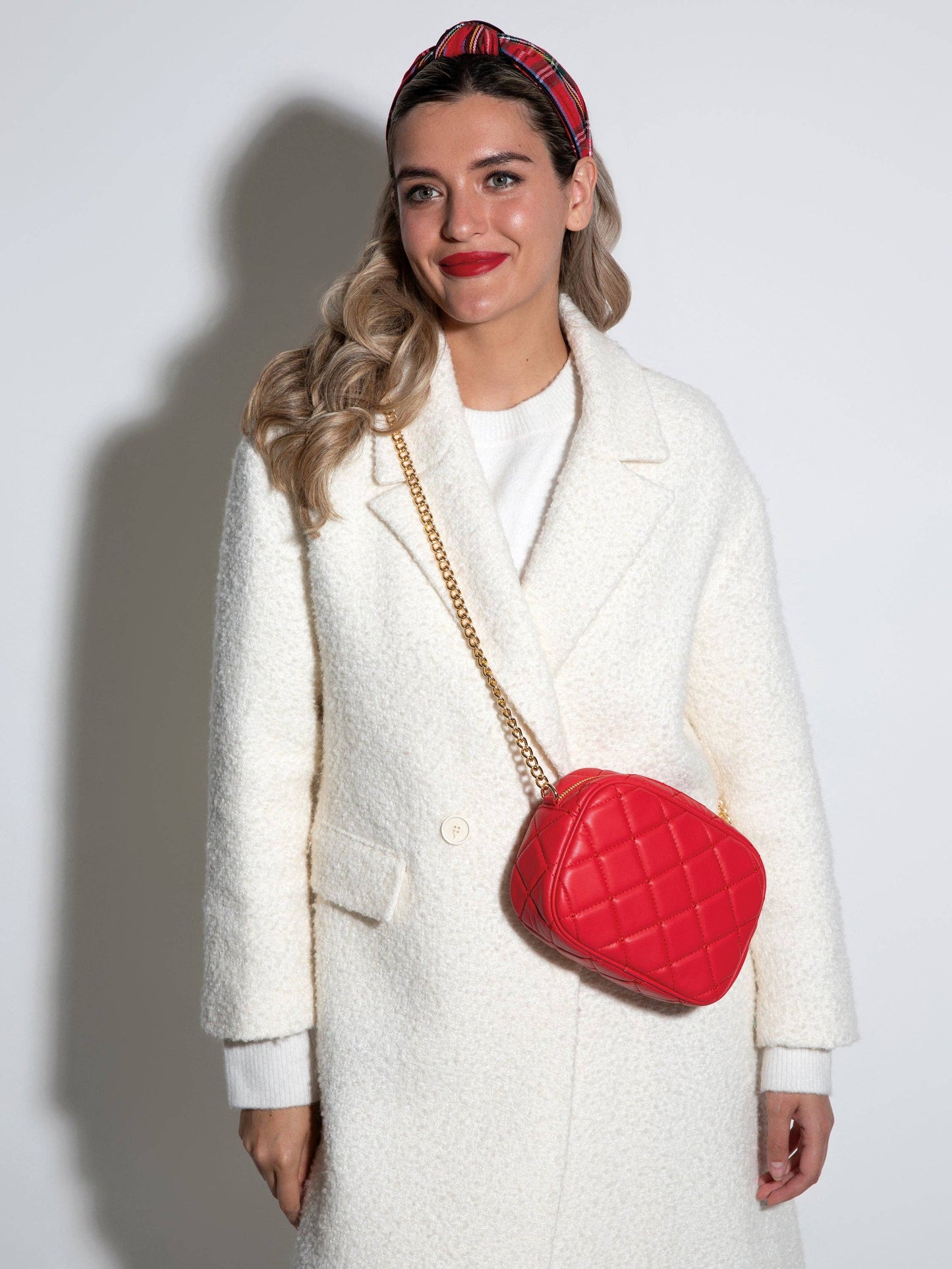 KNOTTED PLAID HEADBAND, RED