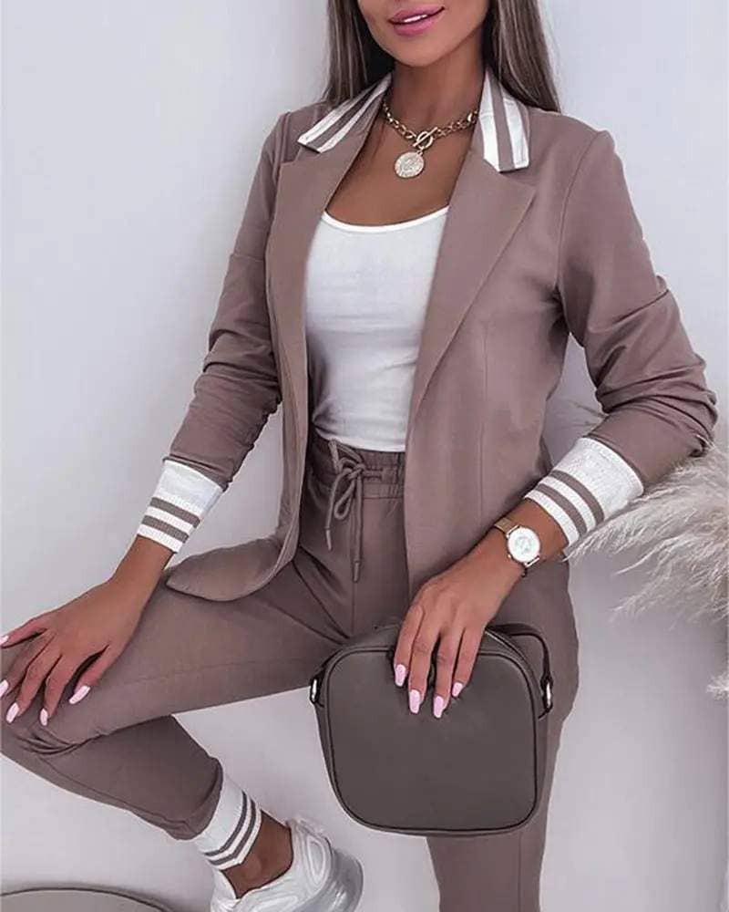 Notched collar blazer coat drawstring pants set