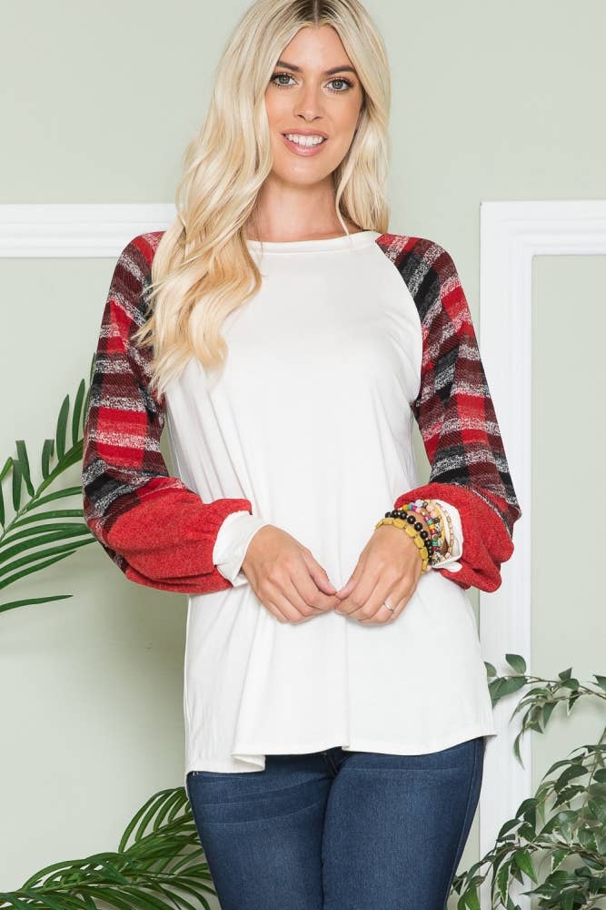 IVORY RED LONG SLEEVE TOP