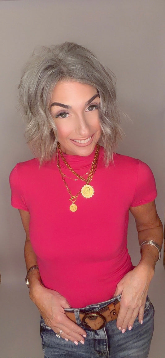 Solid Mock Neck Short Sleeve Top