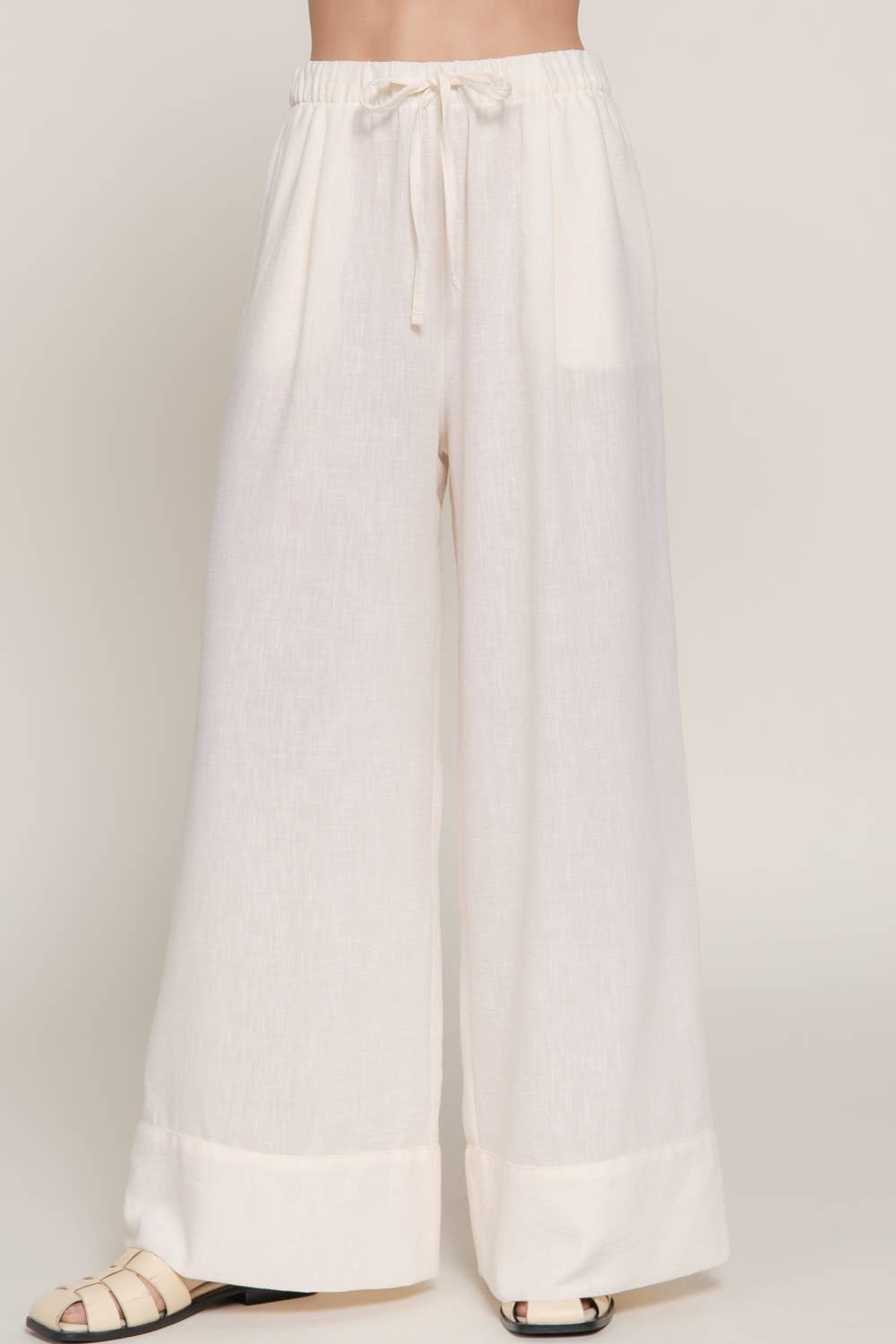 Waist Band With String Linen Effect Palazzo Pants