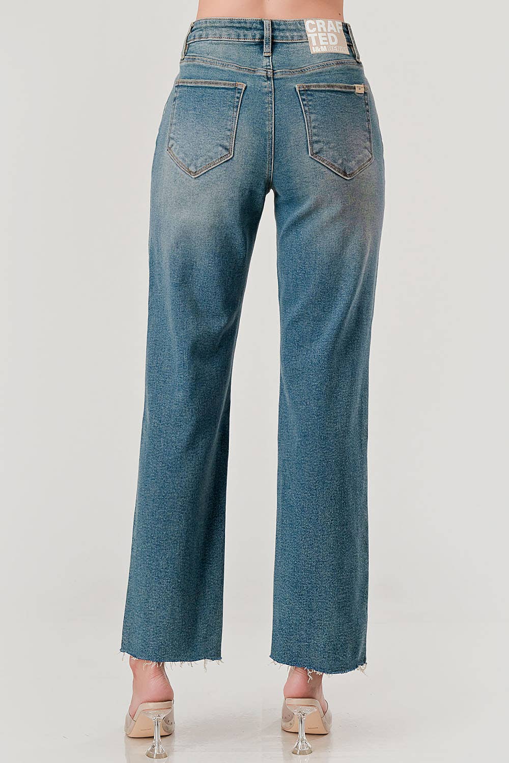 T.Dark Wash - Hi-Rise Raw Hem Cowboy Straight Fit