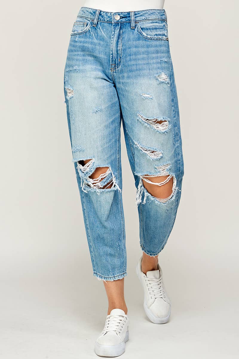 Light Wash - Distressed Mom Jeans