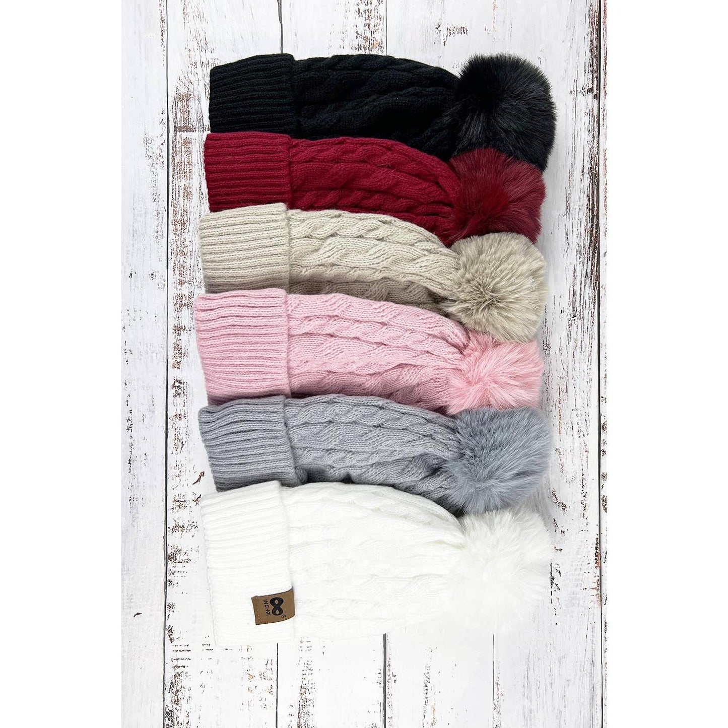 WINTER COLOR KNITTED BEANIE HAT WITH POMPOM