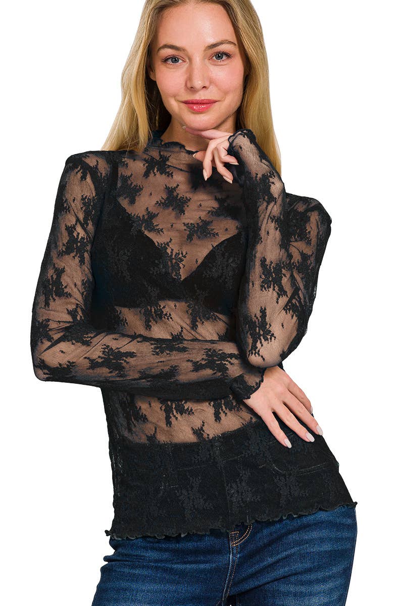 ..Lace See Through Layering Top As shown