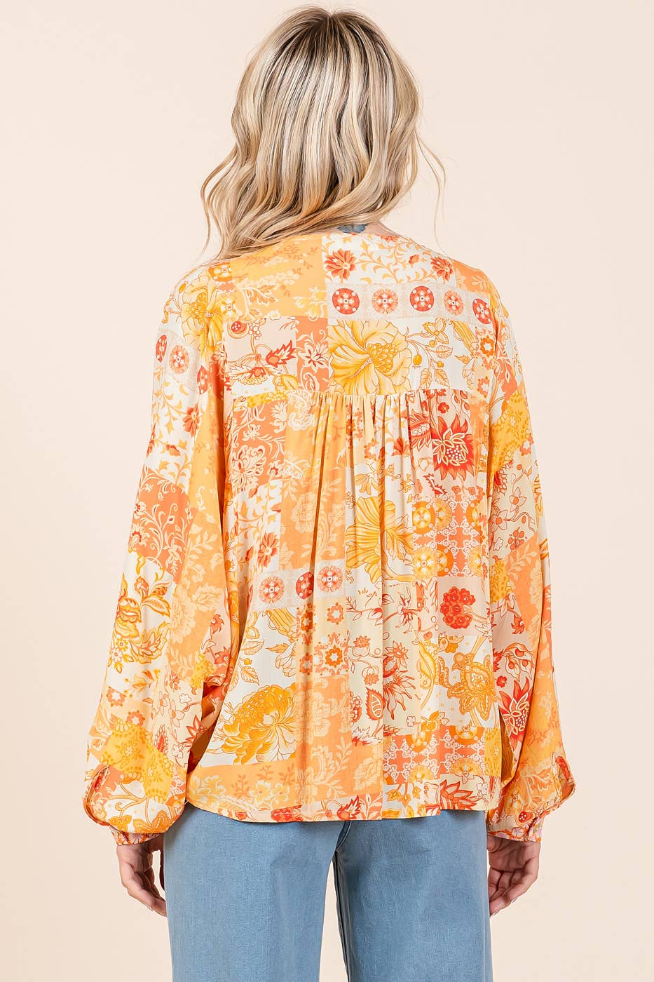 BOHO PATCHWORK PRINT LONG SLEEVE BLOUSE