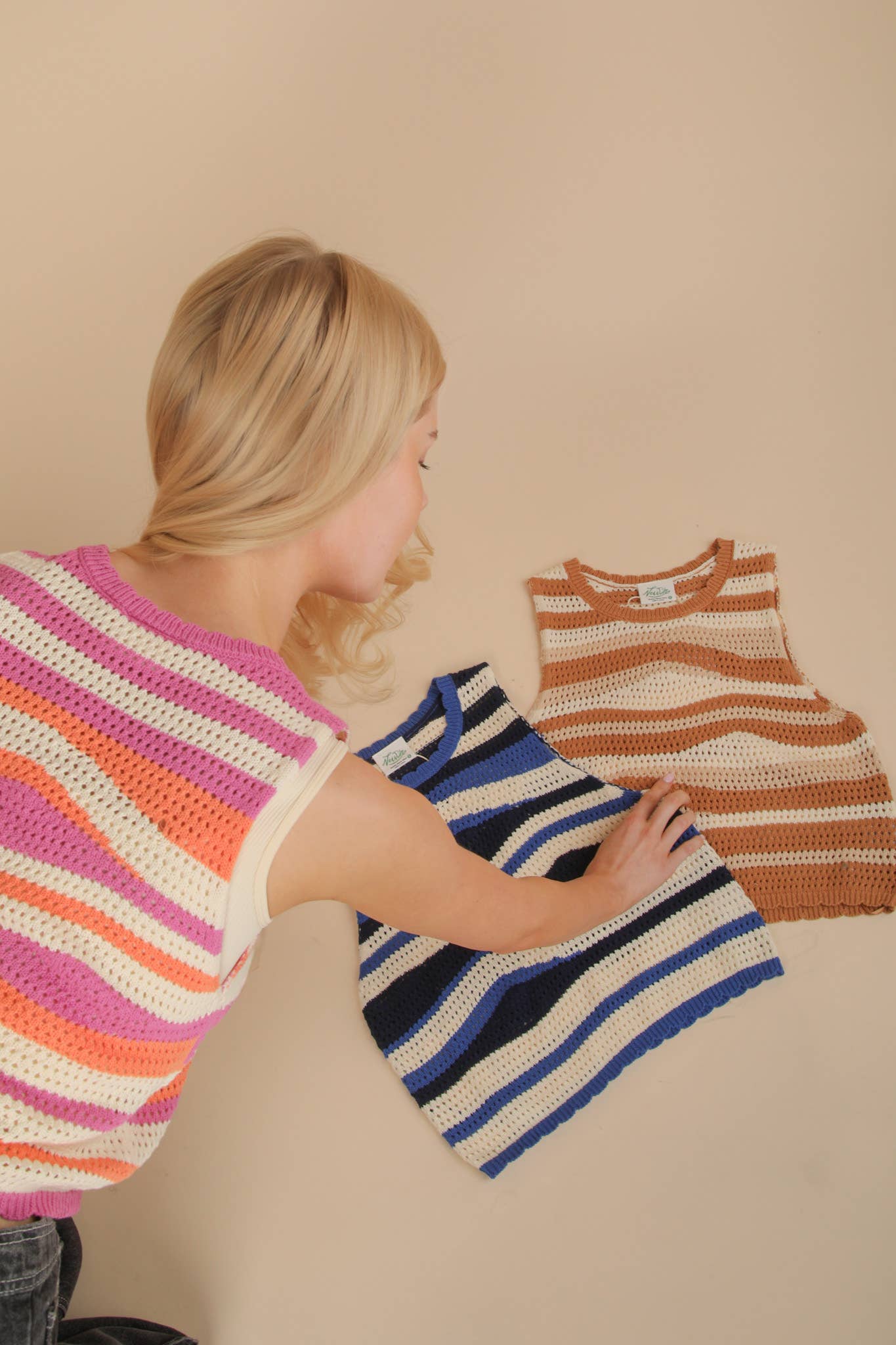 Multi Color Stripe Knit Crop Sweater Top