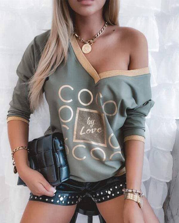 leopard letter heart print long sleeve top