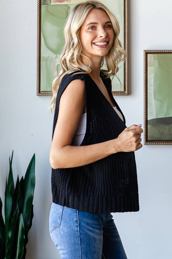 BLACK KNIT VEST CARDIGAN