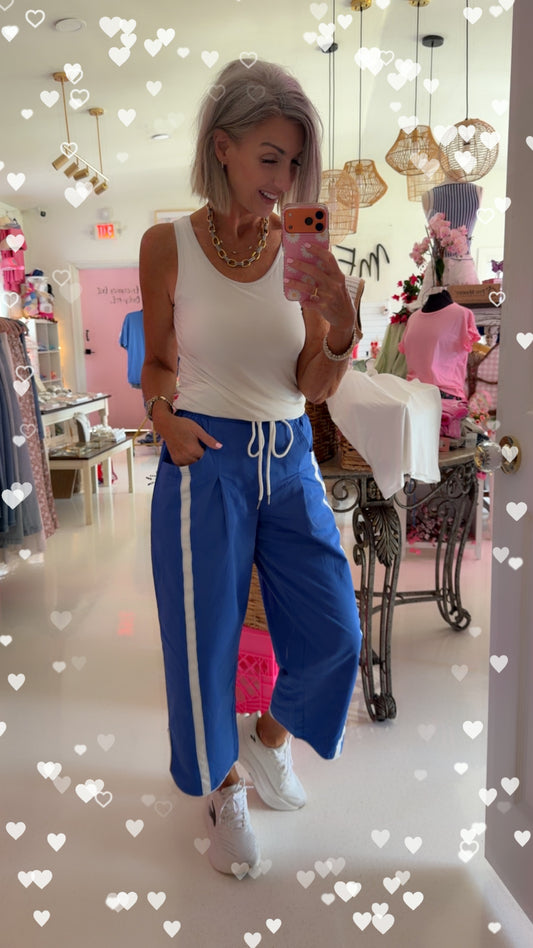 Stripe Smocked Waist Drawstring Cropped Pants |