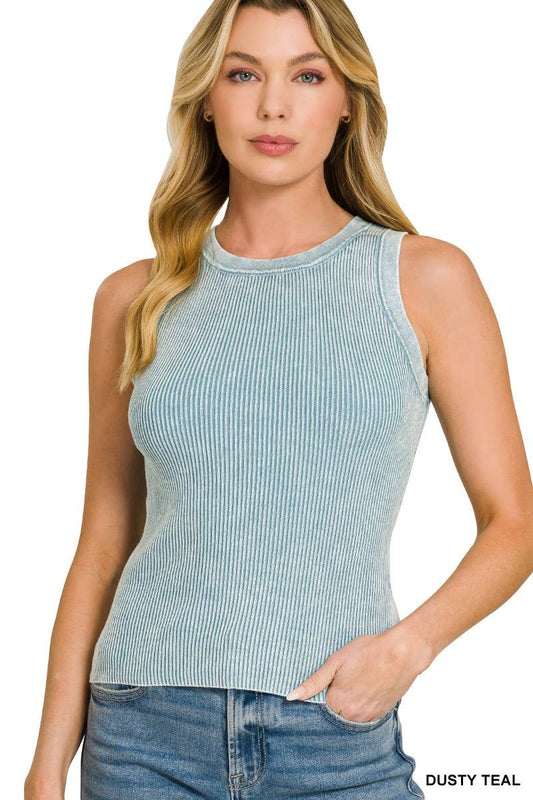 Washed Ribbed Sweater Tank Top