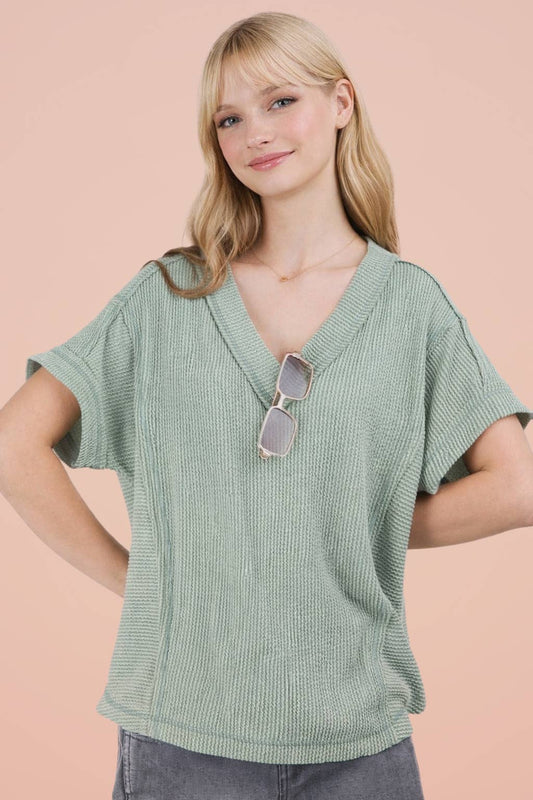 Soft Casual Comfy Textured Ribbed Knit Top
