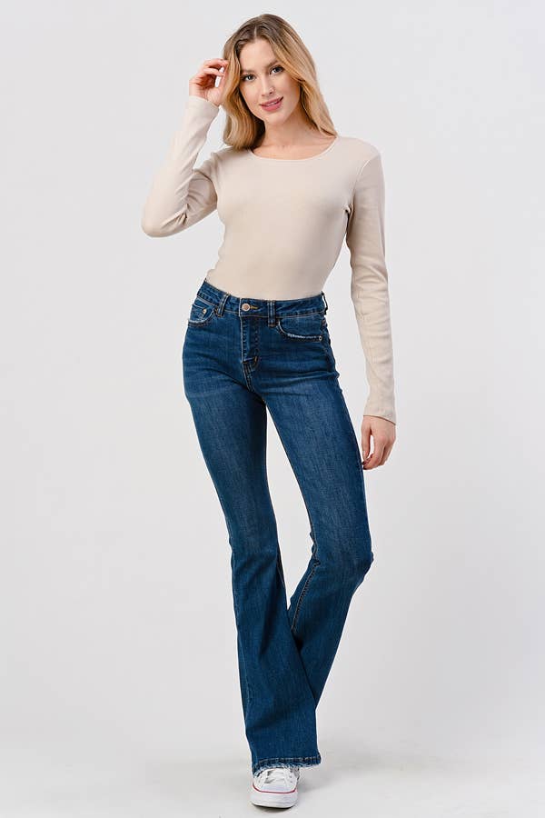 Dark Wash - Mid Rise Classic Flare Jeans