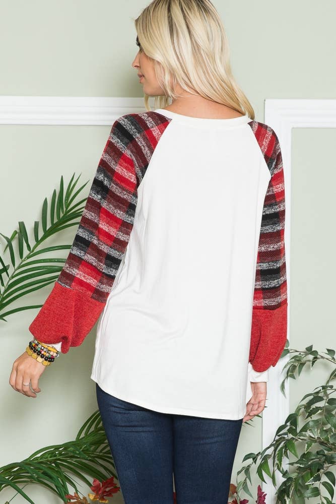IVORY RED LONG SLEEVE TOP
