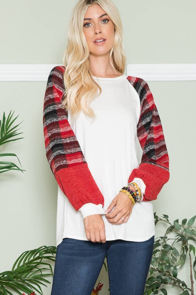 IVORY RED LONG SLEEVE TOP