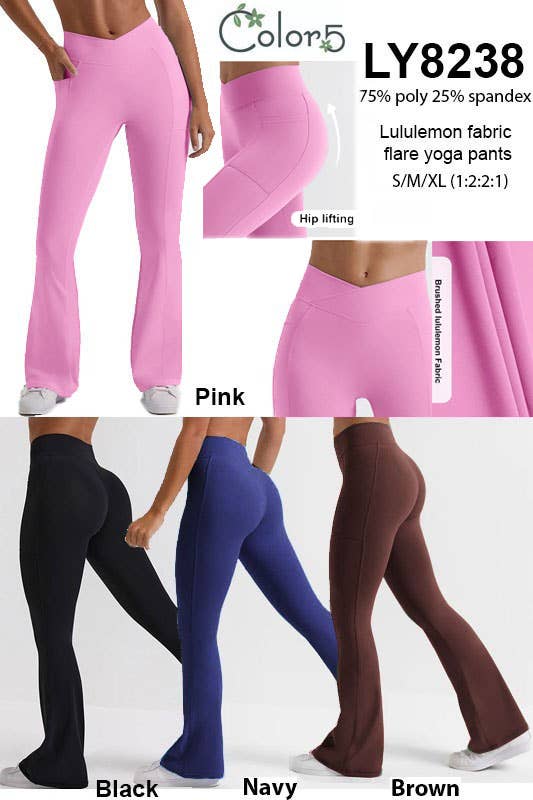 Pink active wear cross waist band wide leg active pants