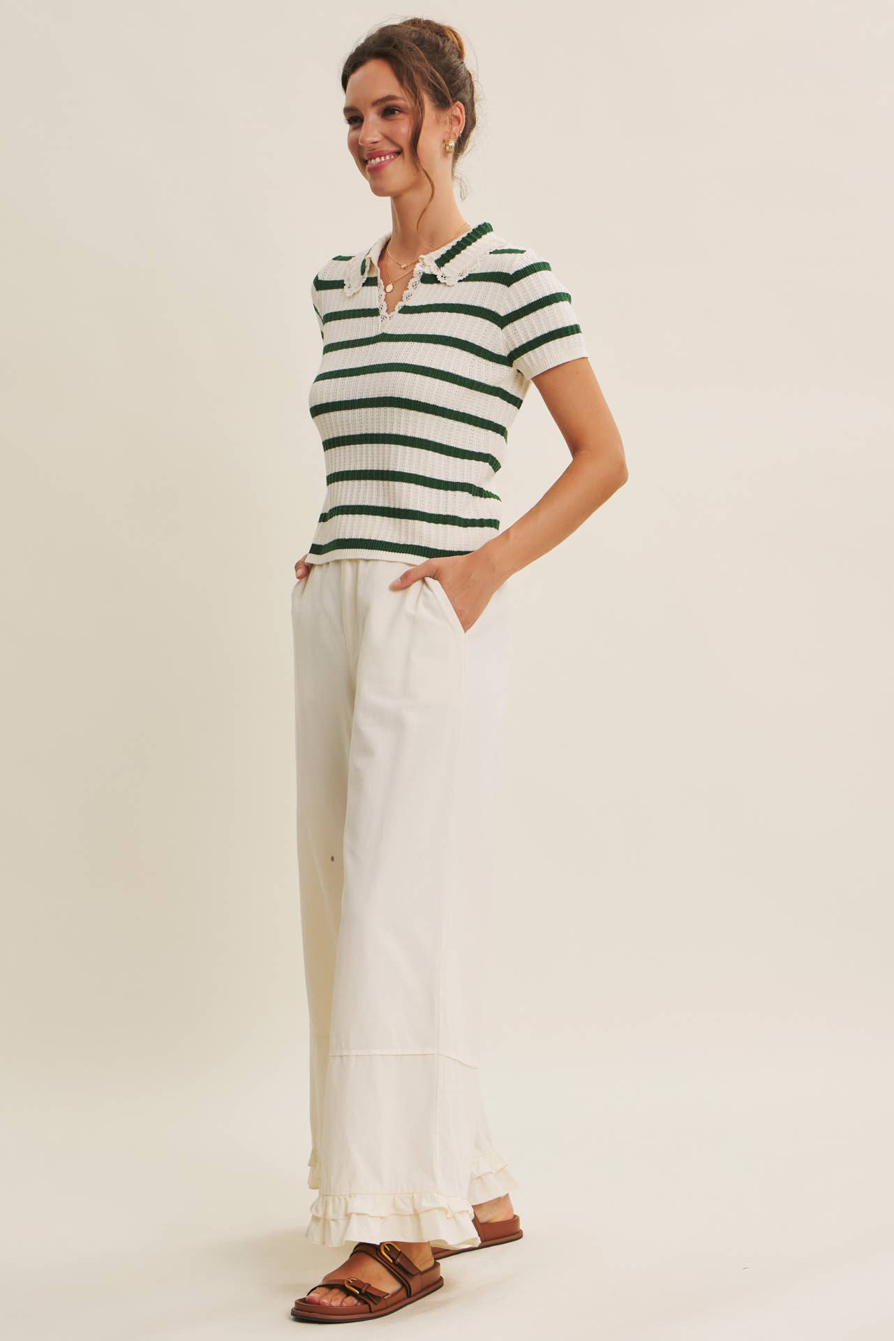 DREAMY STATEMENT COTTON WASHED WIDE-LEG PANTS WITH RUFFLES