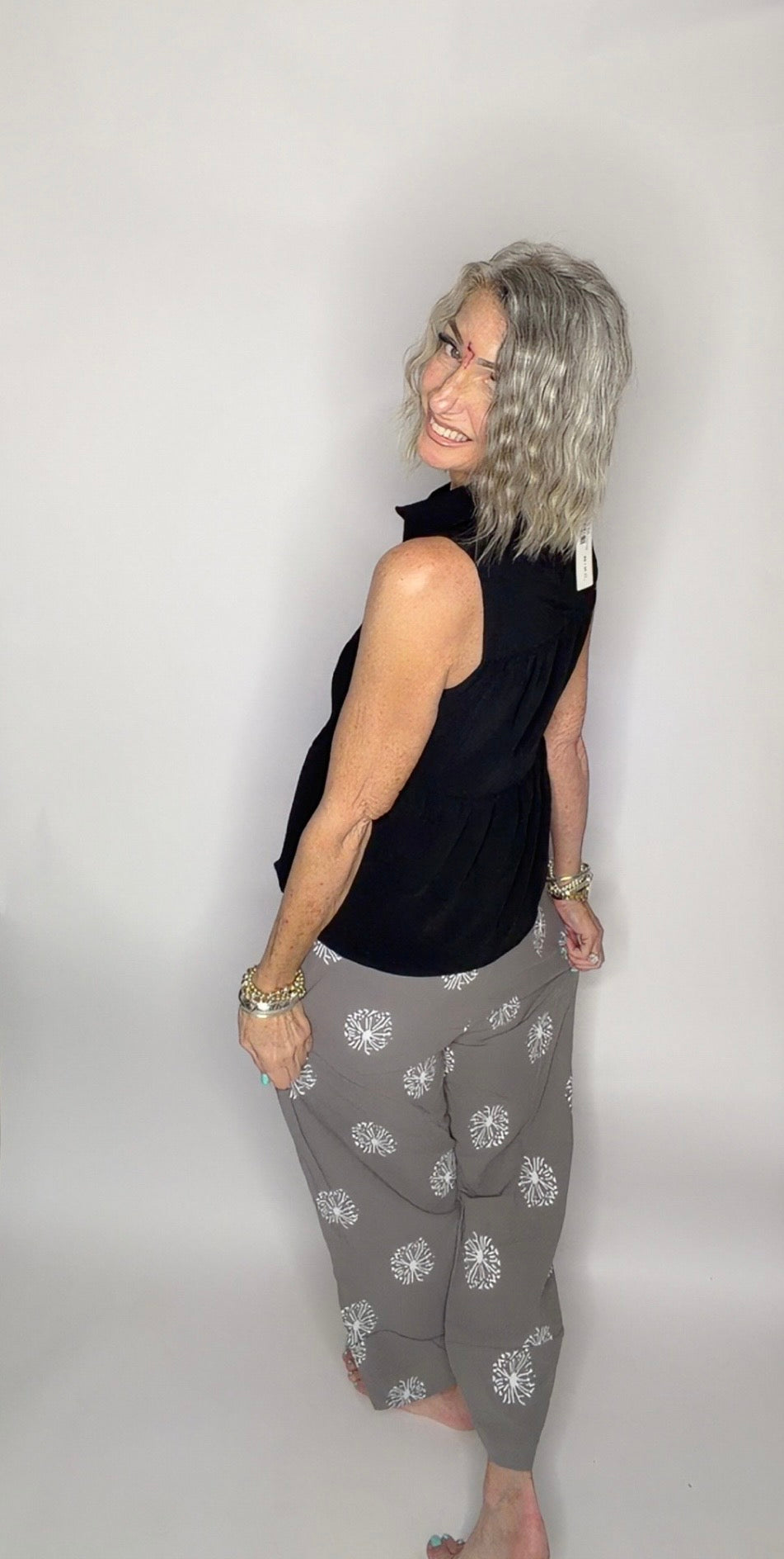 Loose Flower Print Pockets Split-Joint Pants Trousers