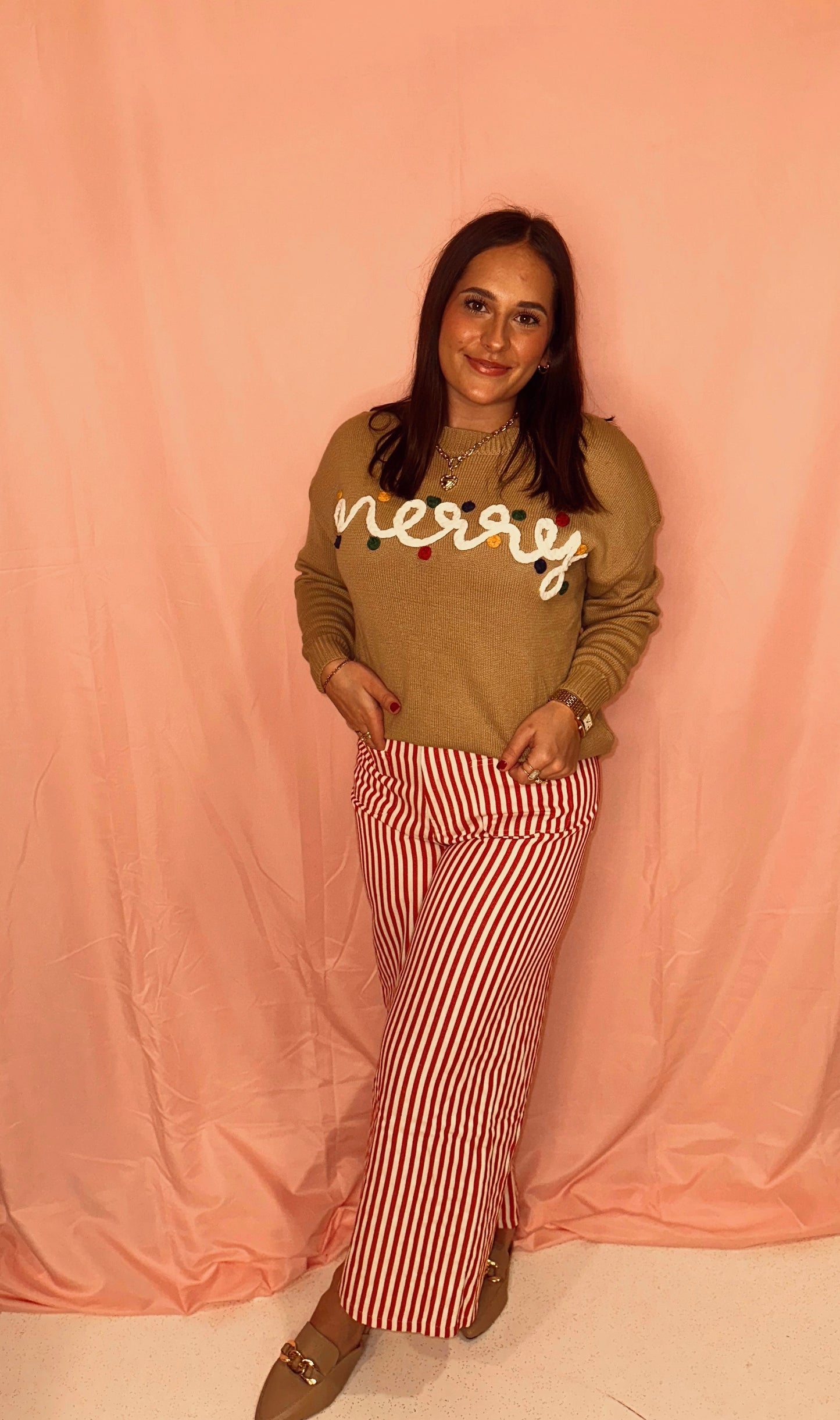 Lightweight Twill Stripe Wide Leg Pants