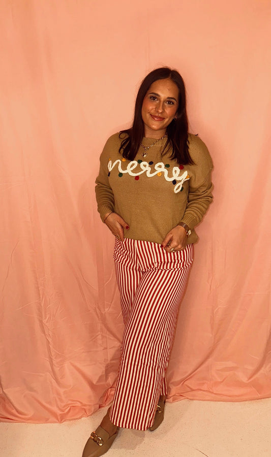 Lightweight Twill Stripe Wide Leg Pants