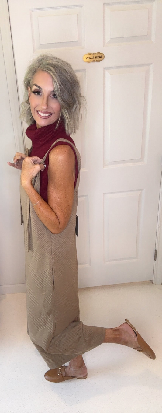 Tan textured cropped overall