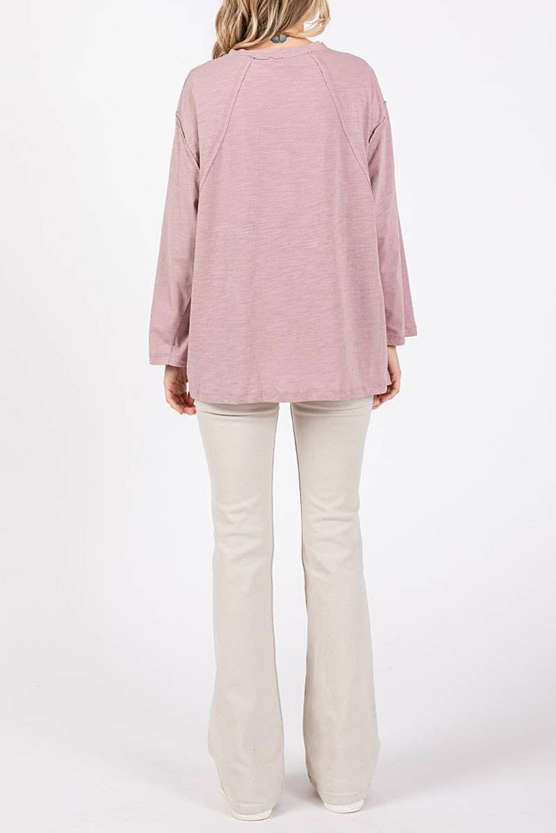 PLUS SIZE V NECK LONG SLEEVE TEXTURED TUNIC TOP