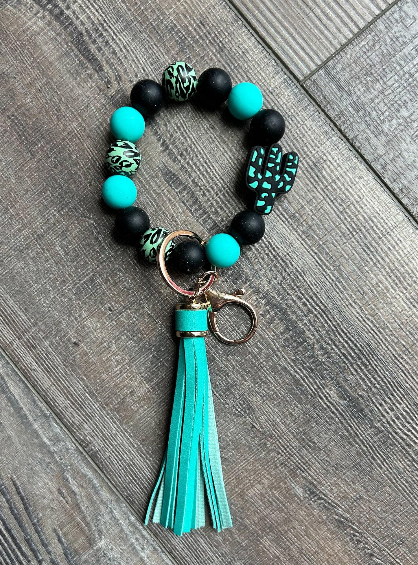 Western Cactus Wristlet Keychain with Tassel