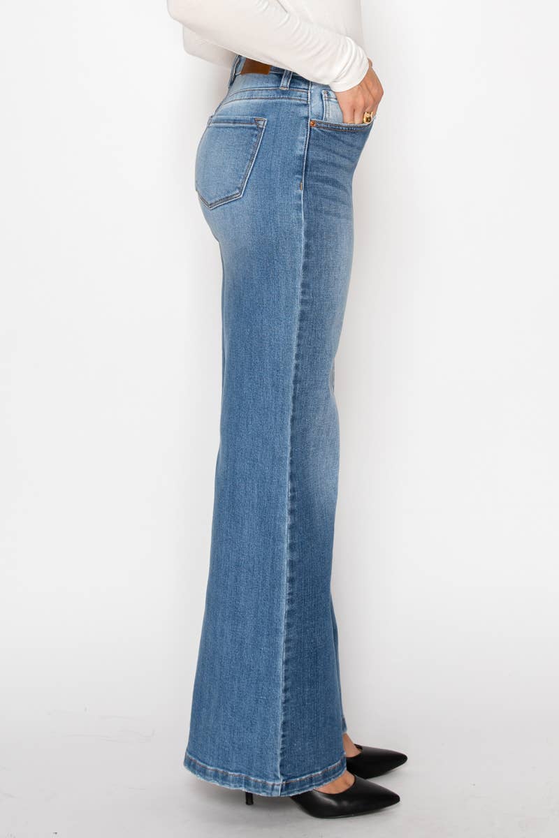 ECO FRIENDLY TUMMY CONTROL HIGH RISE RELAXED FLARE JEANS