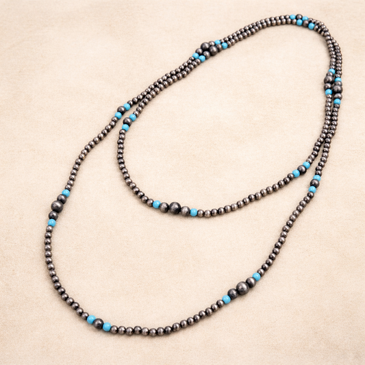 Long Western Style Navajo Pearl Turquoise Stone Necklace