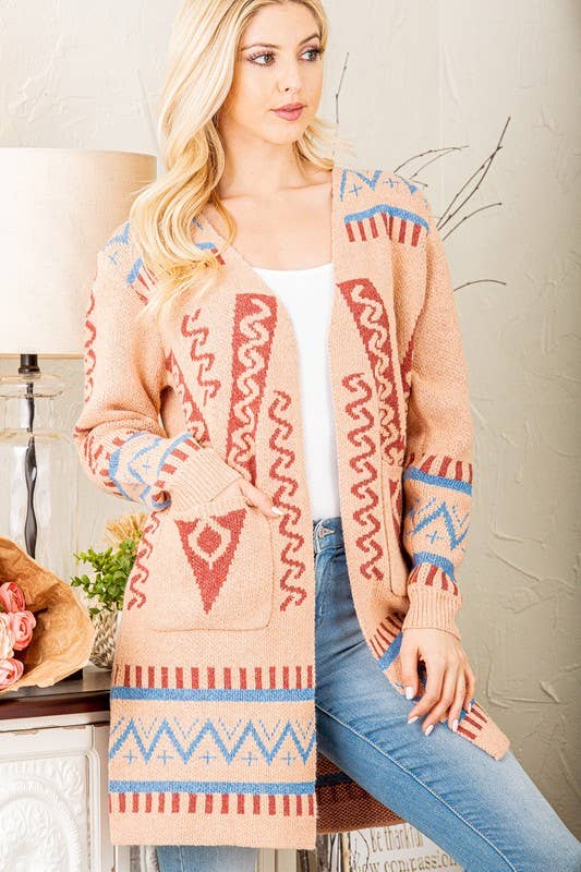 MULTI PRINT OPEN SWEATER CARDIGAN