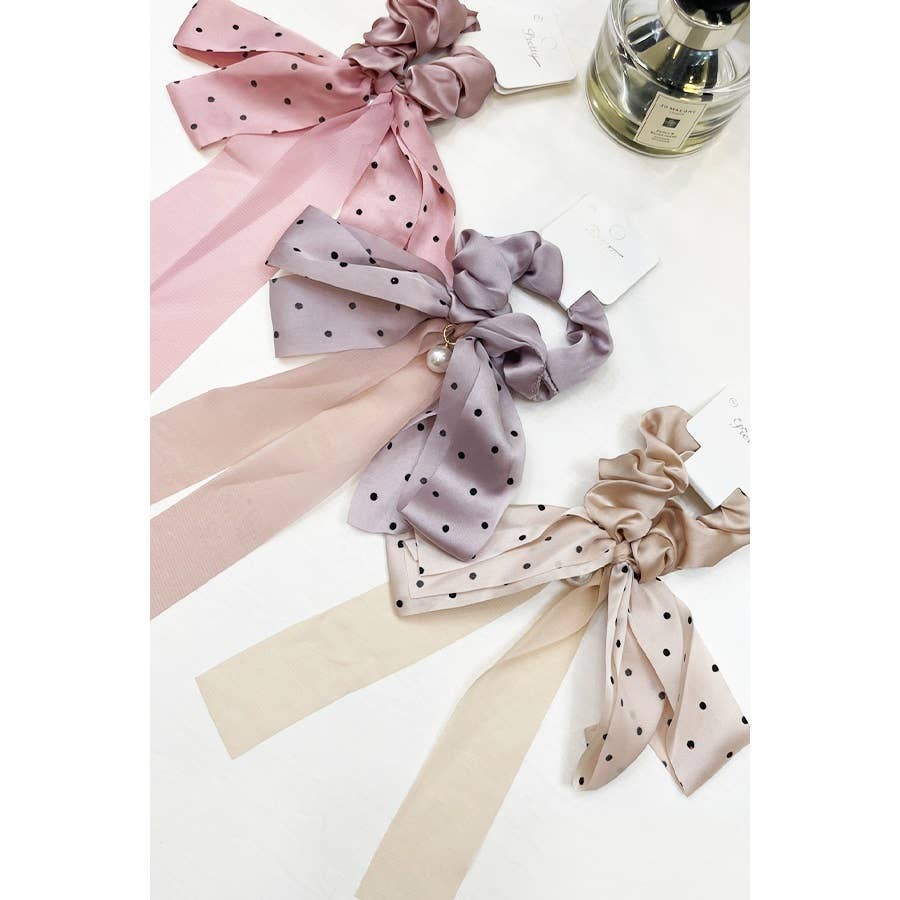 Polkadot Mix Satin Ponytail Bow Hair Scrunchies
