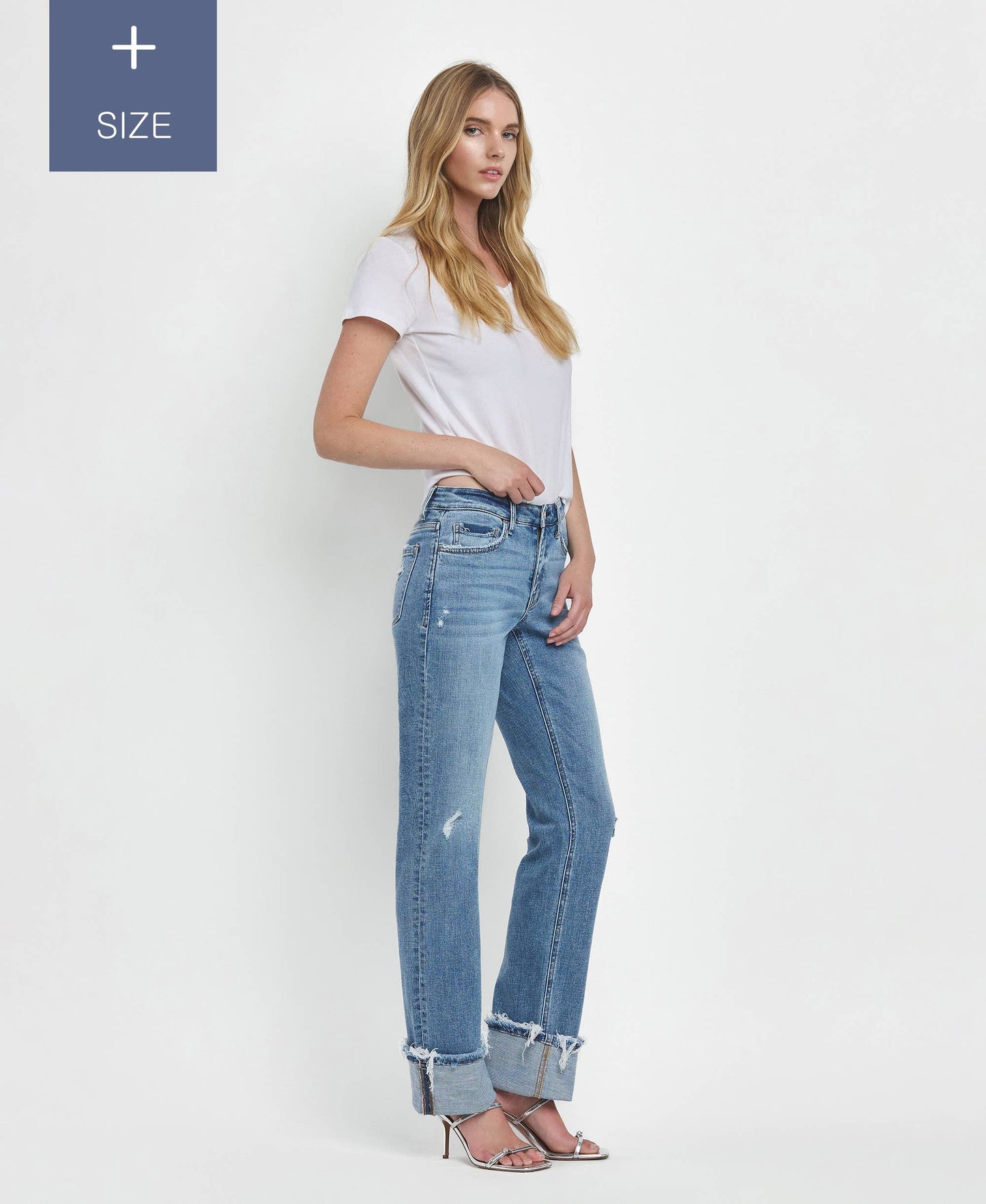 PLUS SIZE TUMMY CONTROL MID RISE CUFFED STRAIGHT LV1504-P